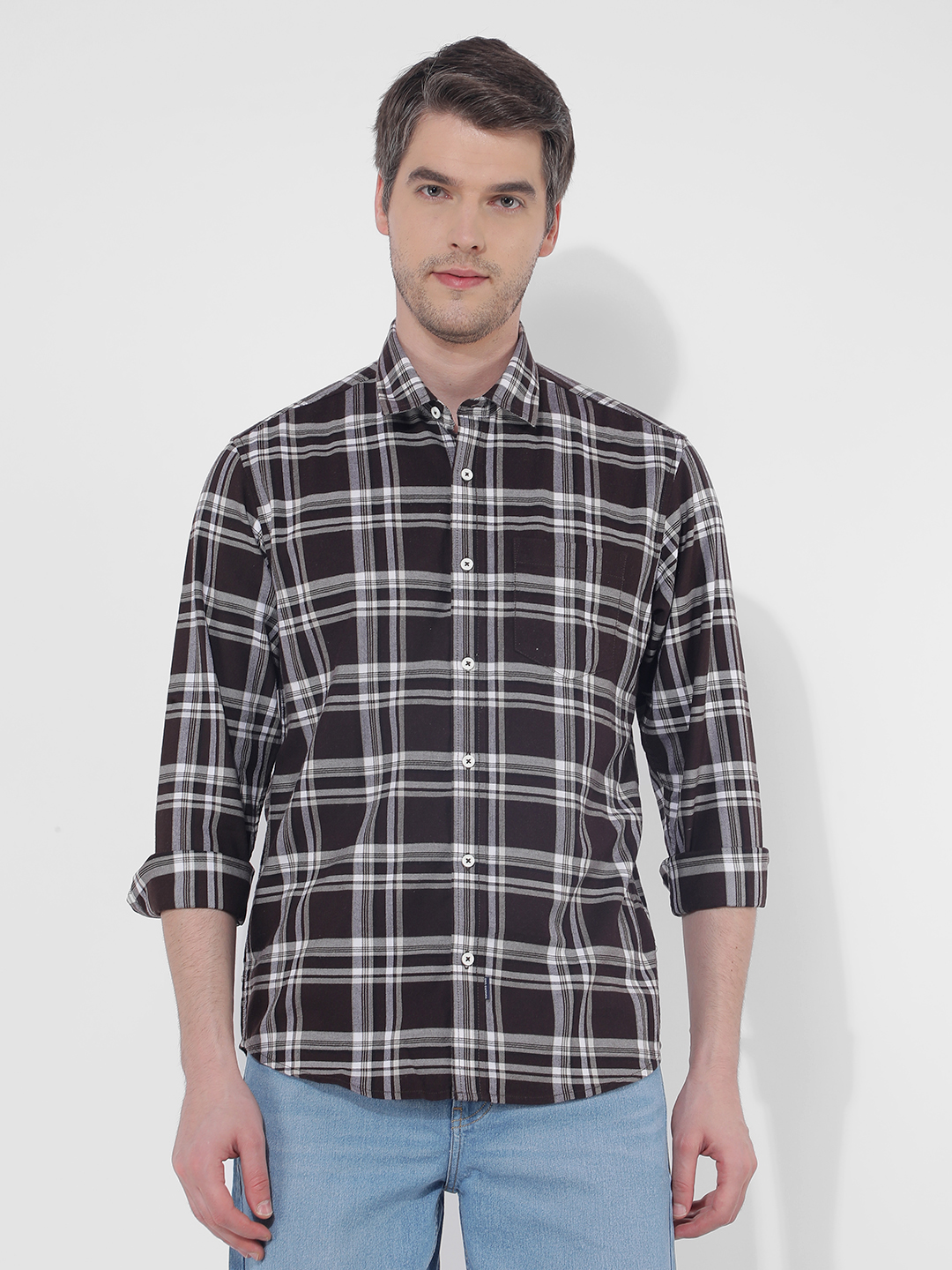 Numero Uno Men Checkered Brown Shirt